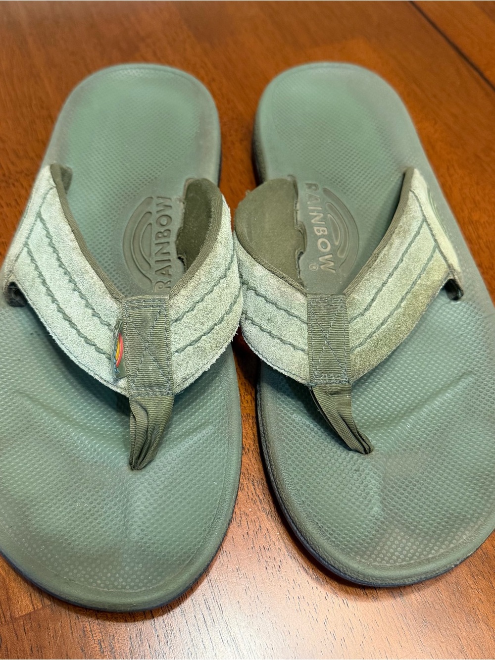 Rainbow East Cape Sandals Green Suede Molded Rubber Flip Flops Mens Size 10